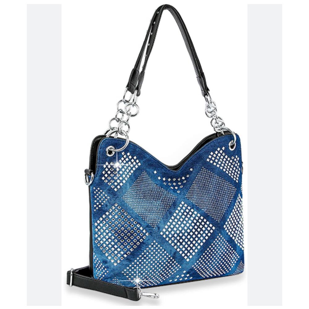 Blue denim rhinestone western glam crossbody womens handbag purse NEW crossbody